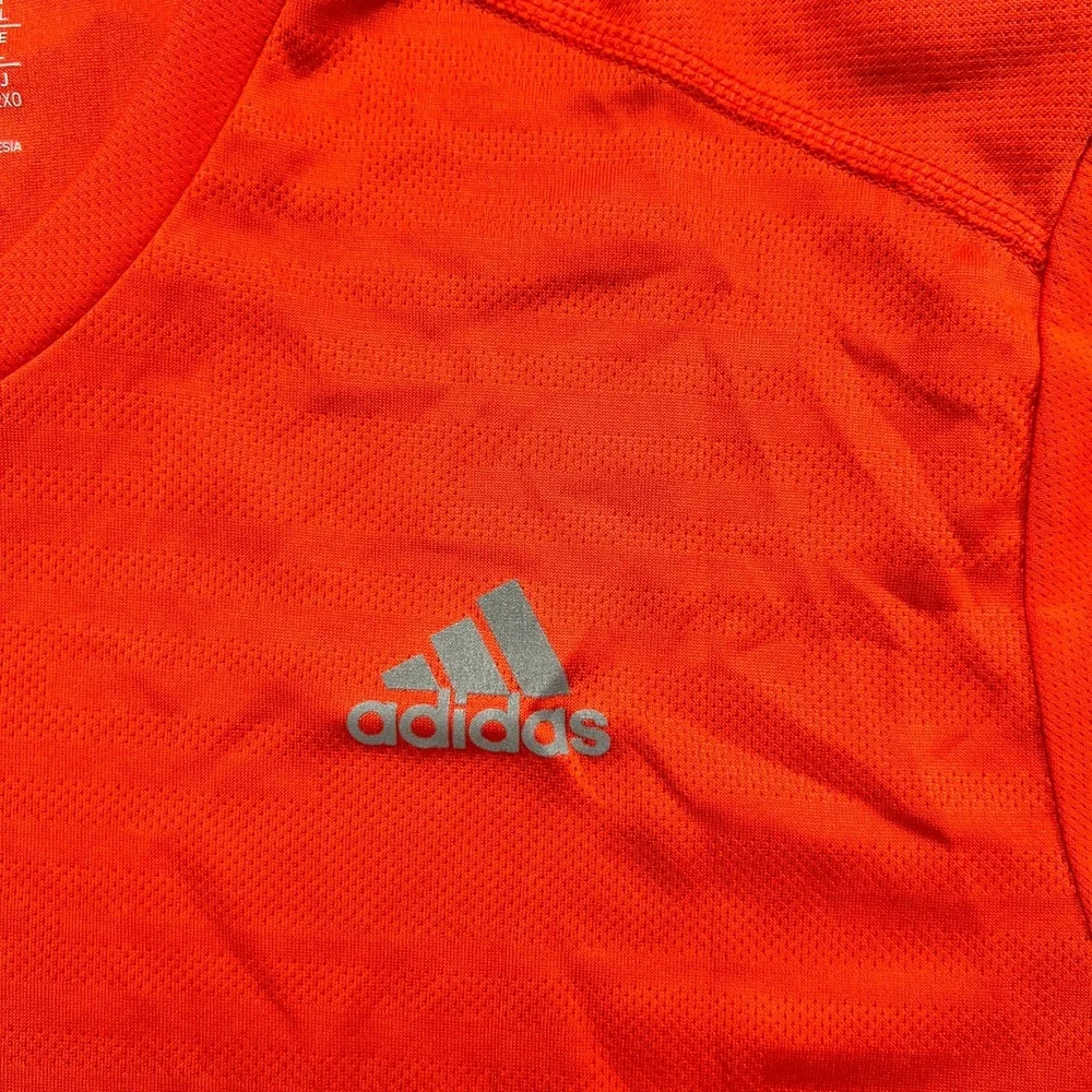 Adidas Climacool T Shirt Mens Large Orange Logo Print 3 Stripes Crewneck Running